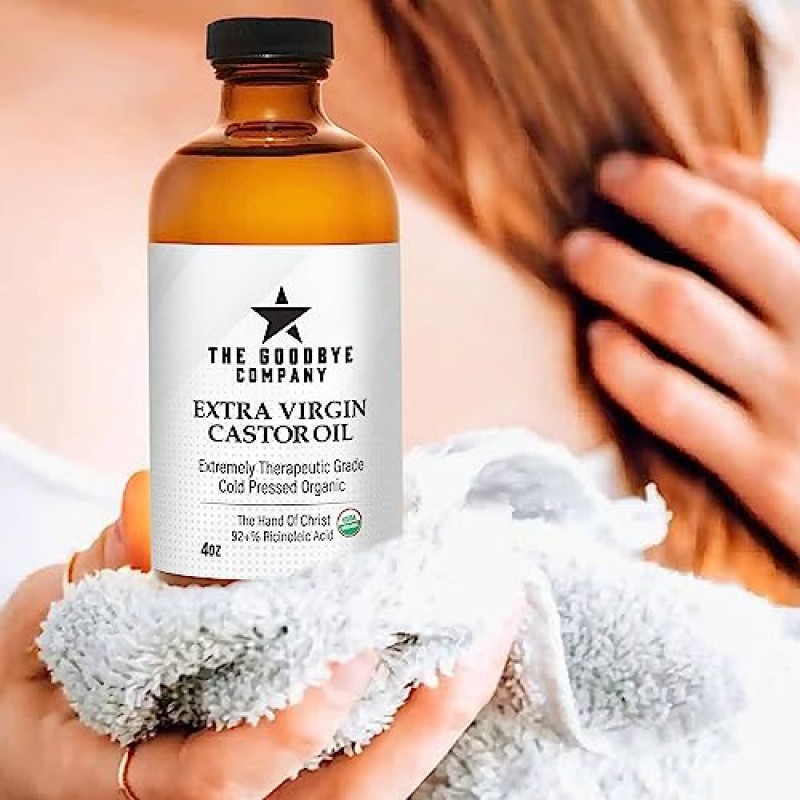 피마자유 USDA 인증 유기농 유리병 순수 냉간 압착 - (120mL) 100% 천연 버진 피마자유 비정제 피부 보습 모발 성장 속눈썹용 제품 식품 등급 헥산 및 BPA 없음(4.25온스)