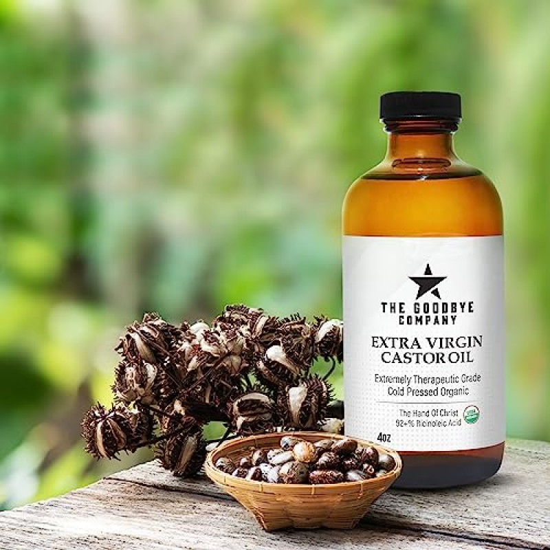 피마자유 USDA 인증 유기농 유리병 순수 냉간 압착 - (120mL) 100% 천연 버진 피마자유 비정제 피부 보습 모발 성장 속눈썹용 제품 식품 등급 헥산 및 BPA 없음(4.25온스)