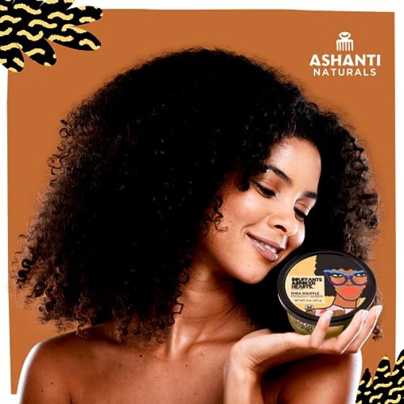 피부를 위한 Ashanti Naturals 향 휘핑 시어 버터 | 보습 아프리카 생 시어 버터, 아몬드 오일, 코코넛(미드나잇 앰버 수플레, 8온스)