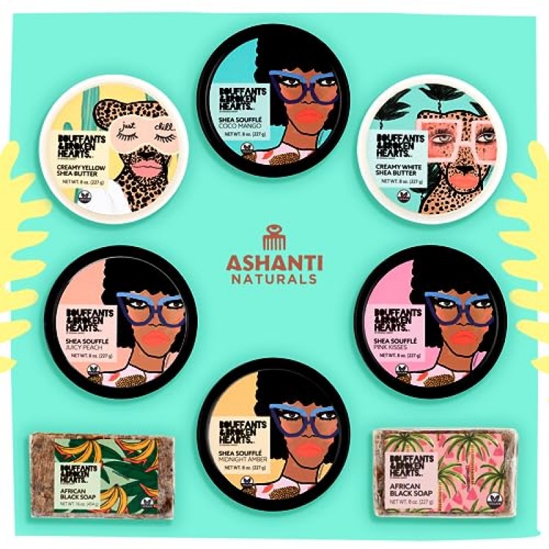 피부를 위한 Ashanti Naturals 향 휘핑 시어 버터 | 보습 아프리카 생 시어 버터, 아몬드 오일, 코코넛(미드나잇 앰버 수플레, 8온스)