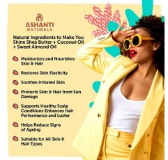 피부를 위한 Ashanti Naturals 향 휘핑 시어 버터 | 보습 아프리카 생 시어 버터, 아몬드 오일, 코코넛(미드나잇 앰버 수플레, 8온스)