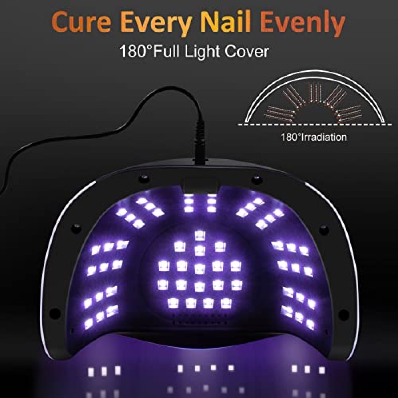 더블 핸드용 UV LED 네일 램프, NAXBEY 180W UV 라이트 네일 젤 네일 건조기(60개 램프 비드, 자동 센서 및 4개 타이머 포함) LCD 디스플레이, 미용실 및 가정용 전문 UV 램프 젤 네일