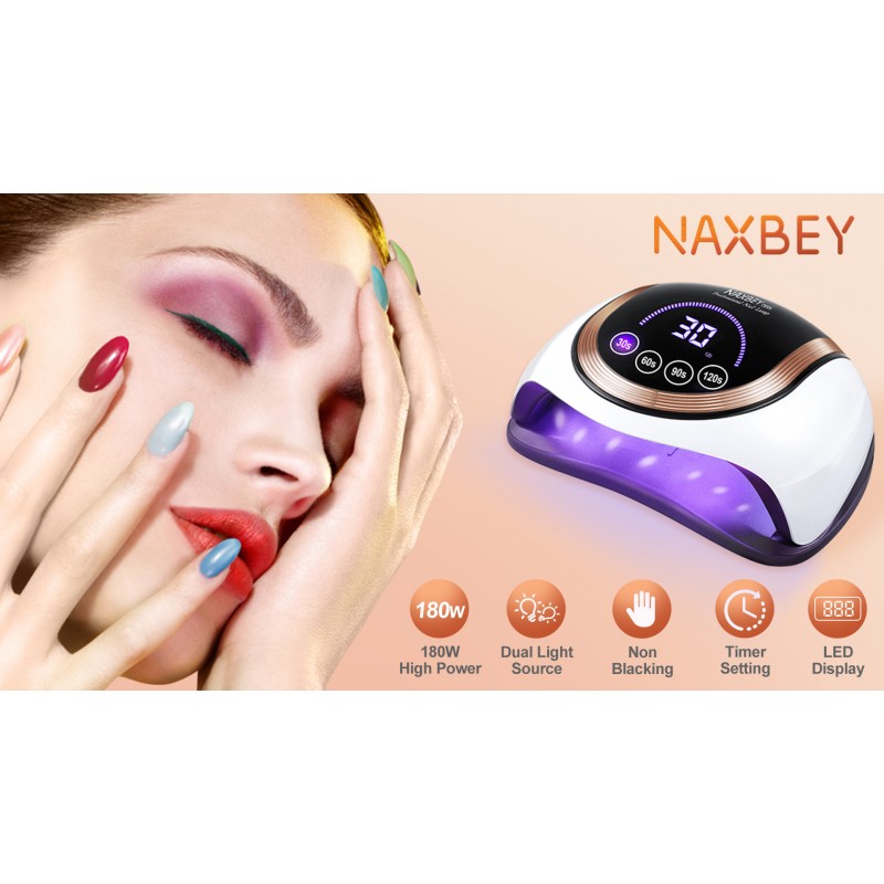 더블 핸드용 UV LED 네일 램프, NAXBEY 180W UV 라이트 네일 젤 네일 건조기(60개 램프 비드, 자동 센서 및 4개 타이머 포함) LCD 디스플레이, 미용실 및 가정용 전문 UV 램프 젤 네일
