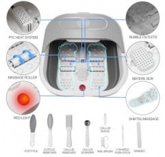 열 및 마사지 롤러가 포함된 UNIFULL 접이식 발 스파 욕조, 버블, 발 페디큐어 키트, 온도 조절, 적색등, 페디큐어 발 스파, 발 욕조