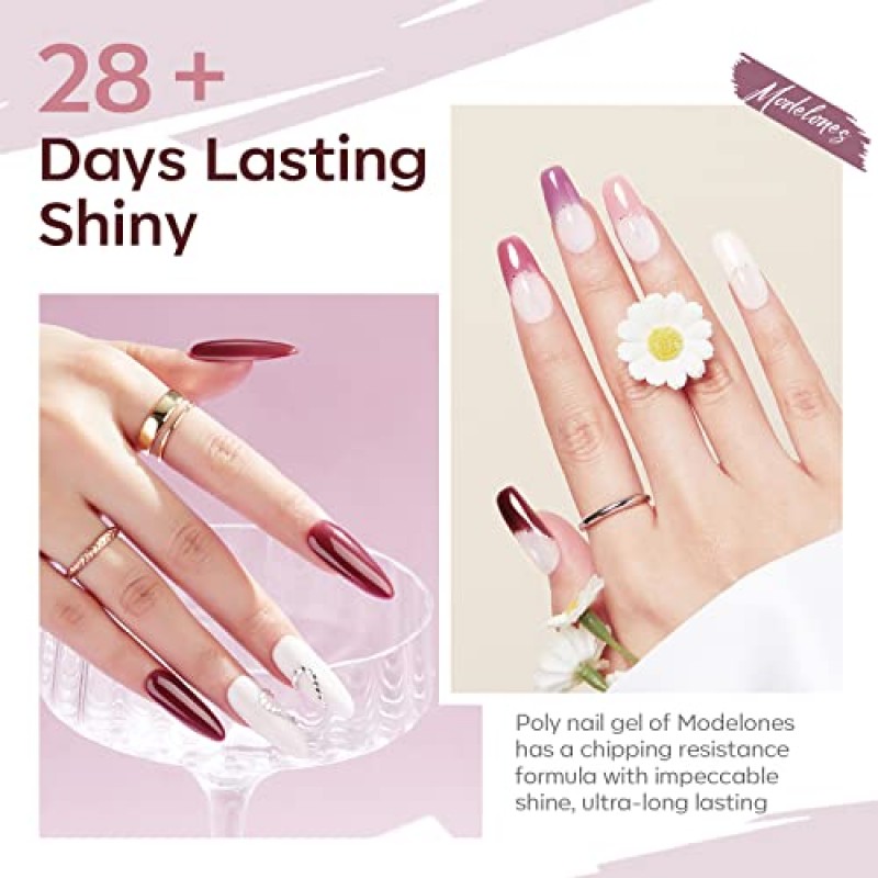 Modelones 폴리 네일 젤 세트, 6 색 피치 핑크 버건디 레드 할로윈 폴리 익스텐션 젤 네일 강화 빌더 네일 젤 레드 컬렉션 프렌치 매니큐어 DIY 홈 살롱 뷰티 선물
