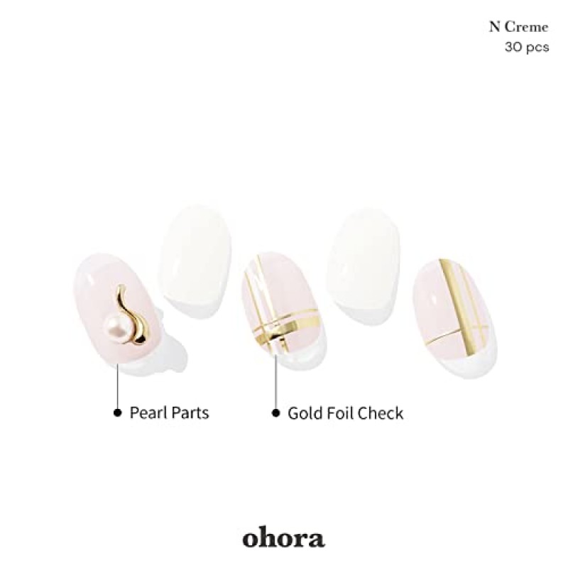오호라 반 경화 젤 네일 스트립(N 크림) - 모든 네일 램프와 함께 사용 가능, 살롱 품질, 오래 지속, 간편한 적용 및 제거 - 준비 패드 2개, 네일 파일 및 나무 스틱 포함 - 핑크