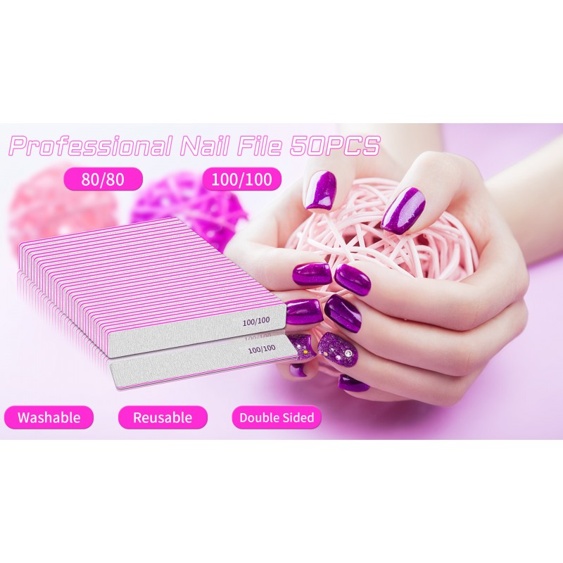 50 Pcs 네일 파일 아크릴 네일 및 젤 네일용 80/80 그릿 네일 파일, 네일용 양면 에머리 보드, 전문 네일 파일 가정 및 살롱 사용을 위한 거친 네일 파일