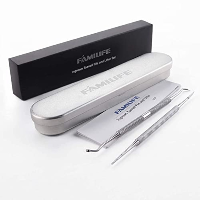 FAMILIFE L07 100% 스테인레스 스틸 자란 발톱 파일 및 리프터 양면 매니큐어 페디큐어 키트 전문 손톱깎이 세트 여성 12개 세트