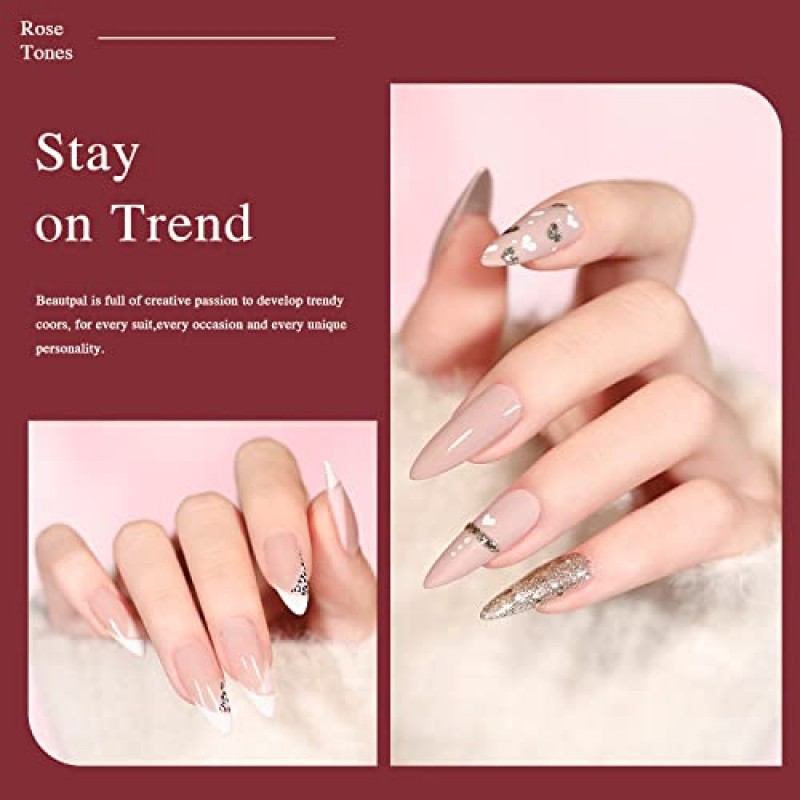 Larvall Beautpal 레드 젤 매니큐어 세트 10PCS 누드 레드 스파클 부르고뉴 화이트 누드 샴페인 슬리버 젤 폴리시 키트 네일 아트 디자인 매니큐어 선물 여성용 여자 7ml