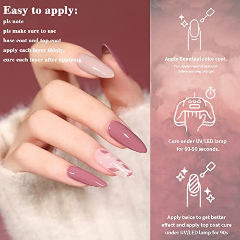 Larvall Beautpal 레드 젤 매니큐어 세트 10PCS 누드 레드 스파클 부르고뉴 화이트 누드 샴페인 슬리버 젤 폴리시 키트 네일 아트 디자인 매니큐어 선물 여성용 여자 7ml
