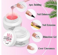 Monja Builder 네일 젤 키트 2*30g 클리어 핑크 컬러 네일 UV 익스텐션 베이스 젤 탑코트 네일 빌딩용 세트 20개 네일 폼으로 하드 젤 네일 아트 매니큐어 강화 초보자를 위한 UV 네일 브러쉬 DIY 홈, 네일 살롱