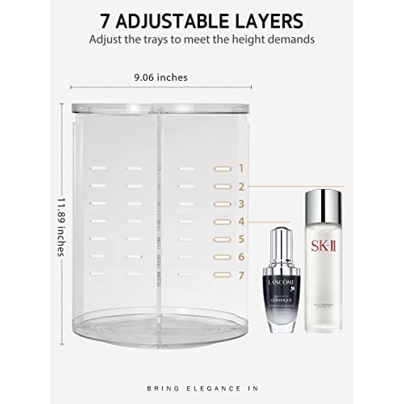 Syntus 360 회전 메이크업 주최자, 조정 가능한 욕실 메이크업 회전 스토리지 홀더, 세면대, 스킨 케어, 조리대 조직, 투명을위한 대용량 회전 목마 화장품 디스플레이 케이스