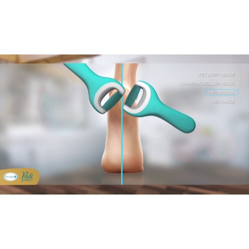 Amopé Pedicure Value Kit, 스파 팸퍼링 팩, 셀프 케어 및 휴식 선물, Pedi Perfect 전기 굳은살 제거제 발 파일, 마카다미아 오일 페디마스크 발 마스크 2개, 롤러 헤드 2개 – 4개 포함