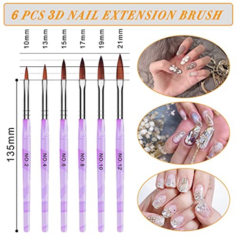 AROIC 28 Pcs 아크릴 네일 브러쉬 세트 7 Pcs UV 젤 네일 아트 브러쉬, 6 Pcs 3D 네일 연장 브러쉬, 5 Pcs 더블 엔드 도트 네일 펜 네일 아트 DIY 용 흰색 상자 포함, 다채로운