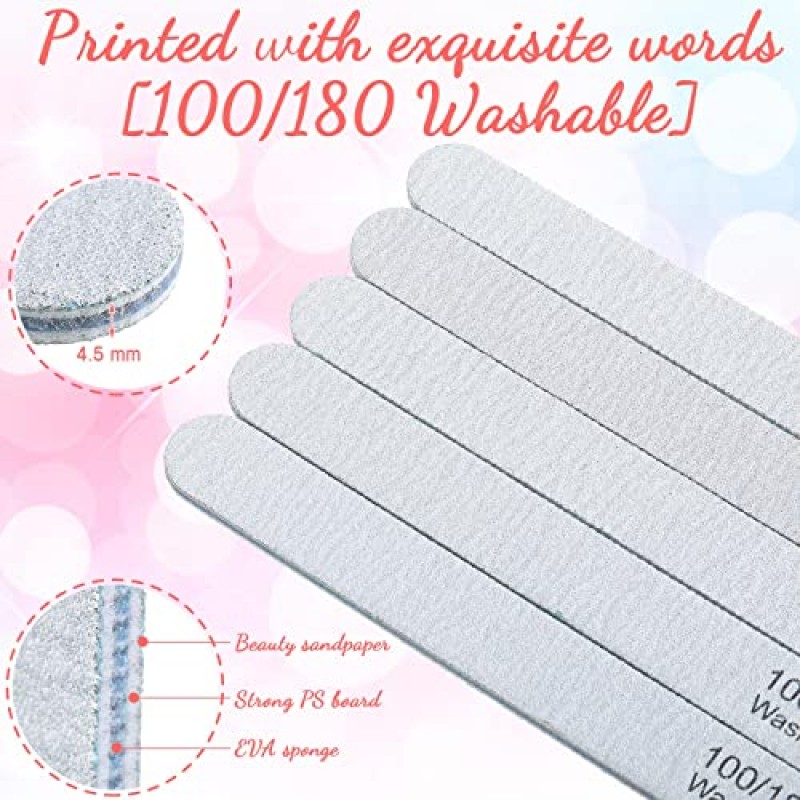 200 Pcs 네일 파일 100/180 그릿 아크릴 네일 용 양면 네일 파일 전문 재사용 가능한 에머리 보드 블랙 네일 버퍼링 파일 가정 및 살롱 용 전문 매니큐어 도구