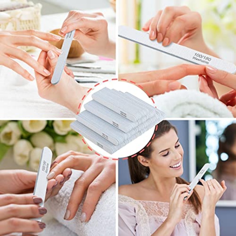 200 Pcs 네일 파일 100/180 그릿 아크릴 네일 용 양면 네일 파일 전문 재사용 가능한 에머리 보드 블랙 네일 버퍼링 파일 가정 및 살롱 용 전문 매니큐어 도구