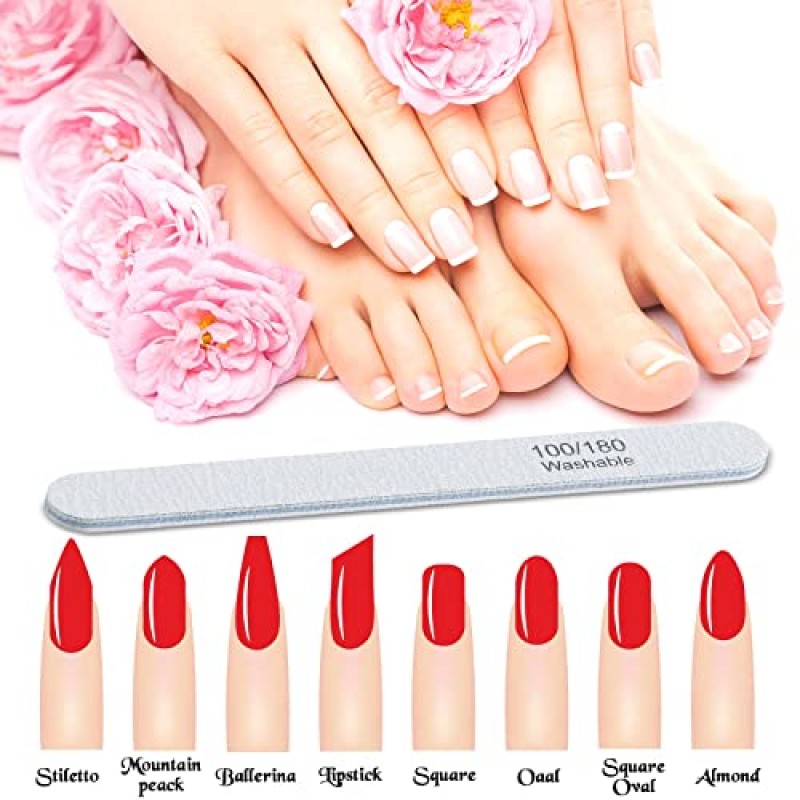 200 Pcs 네일 파일 100/180 그릿 아크릴 네일 용 양면 네일 파일 전문 재사용 가능한 에머리 보드 블랙 네일 버퍼링 파일 가정 및 살롱 용 전문 매니큐어 도구