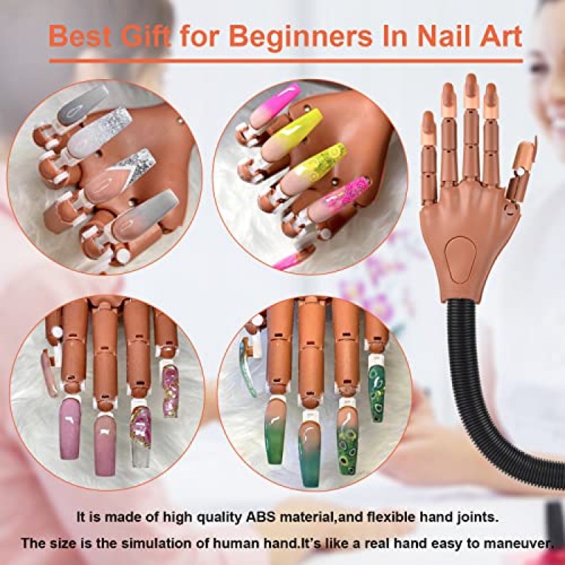 아크릴 네일 연습용 손, INFILILA 네일 연습용 손, 네일 트레이닝 핸드, 네일 팁 200개 포함 유연한 네일 연습용 핸드 키트, 초보자용 네일 파일 및 클리퍼