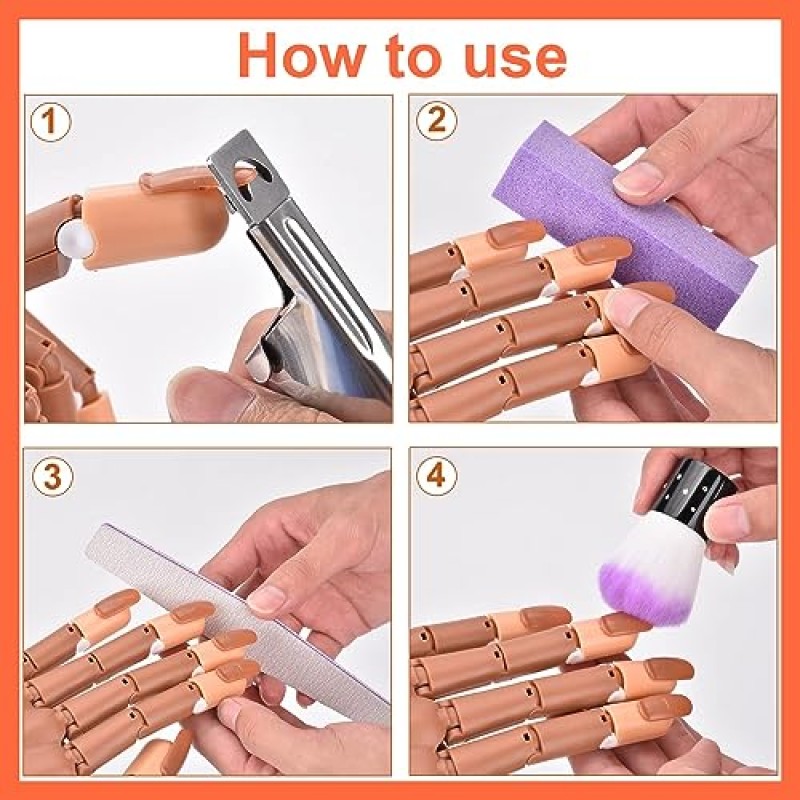 아크릴 네일 연습용 손, INFILILA 네일 연습용 손, 네일 트레이닝 핸드, 네일 팁 200개 포함 유연한 네일 연습용 핸드 키트, 초보자용 네일 파일 및 클리퍼