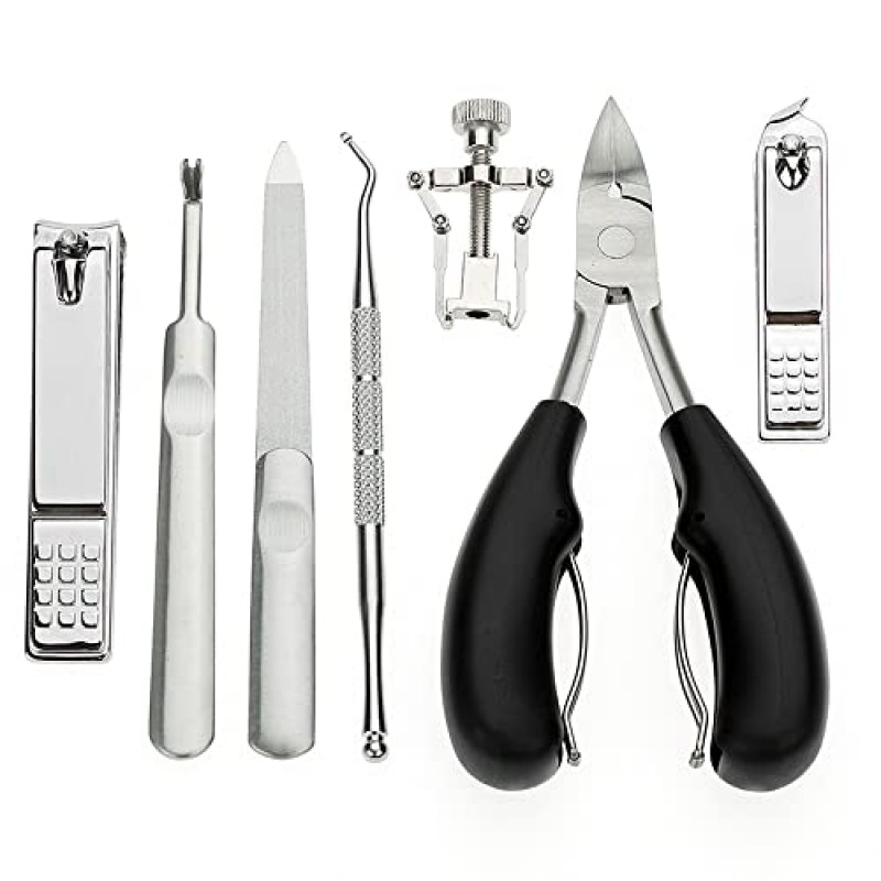 자란 발톱 깎기 키트(7PCS), 두꺼운 손톱 발톱 관리 도구, 스테인레스 스틸 페디큐어 도구에는 PU 가죽 가방이 달린 손톱 리프터 손톱 교정기가 포함됩니다.