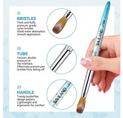 Saviland 5PCS Kolinsky 아크릴 네일 브러쉬 세트 - 크기 4/8/10/12/16 아크릴 용도용 아크릴 네일 브러쉬, 아크릴 네일용 블루 아크릴 파우더 브러쉬 네일 연장 및 3D 조각용 도구 세트