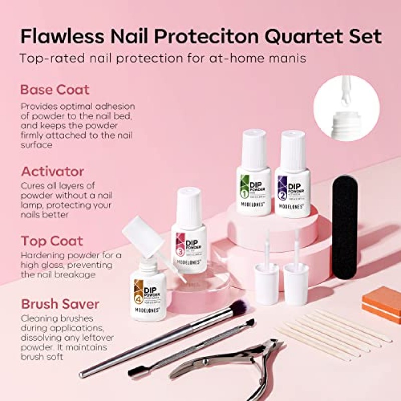 Modelones 22 Pcs 딥 파우더 네일 키트 스타터, 6 가지 색상 누드 클리어 블랙 핑크 디핑 파우더 에센셜 리퀴드 세트 (베이스 탑 코트 액티베이터 포함) 초보자 스타터를위한 프랑스 매니큐어 세트 올인원 키트 DIY at Home