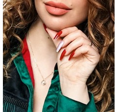 Allkem Daring Red Press on Nails | 글로시 미디엄 롱 발레리나 | 10가지 크기 - 접착제가 포함된 짧은 관 네일 키트 20개
