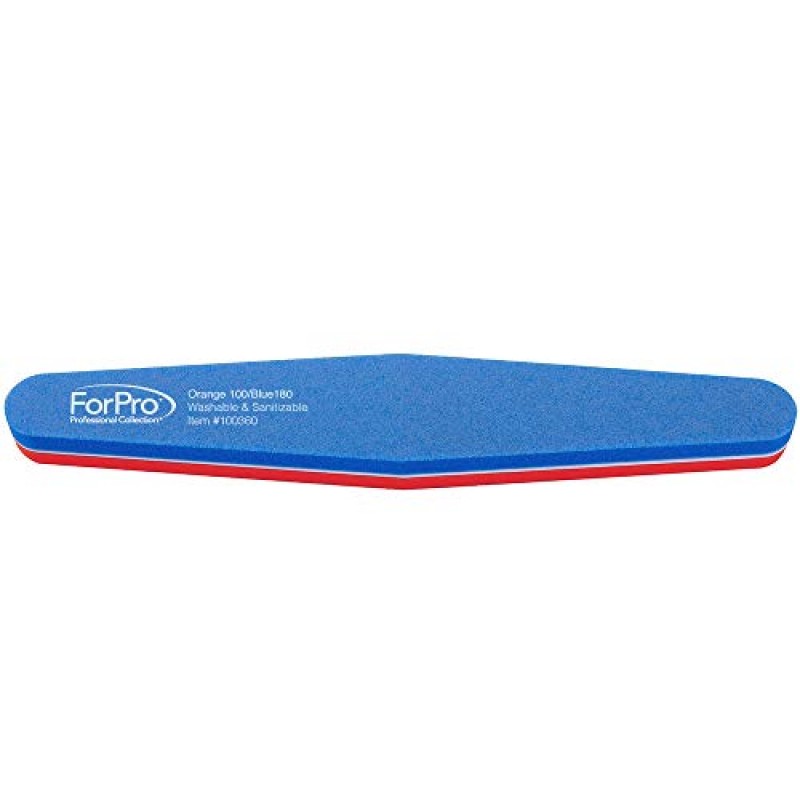 ForPro Professional 컬렉션 샌딩 스펀지 보드, 주황색 100/파란색 180 입자, 양면 매니큐어 및 페디큐어 네일 버퍼, 7