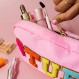 Fablinks Preppy Stuff Bag, Chenille 대표팀 편지 메이크업 파우치, 여성용 핑크 나일론 스킨 케어 지퍼 패치 가방 주최자, 여행 메이크업 스킨 케어 화장품 부활절 바구니 Stuffers