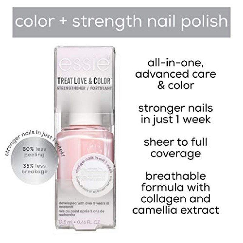 essie 트리트 러브 & 컬러 매니큐어는 보통부터 건조하고 부서지기 쉬운 손톱을 위한 것입니다. Soul Happy, 0.46 fl. 온스