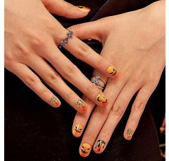 GLAMERMAID Press on Nails 할로윈용 엑스트라 쇼트, 잭 오 랜턴 디자인의 젤 네일에 호박색 고딕 접착제, 24Pcs Squoval Round 재사용 가능한 광택 가짜 손톱 아크릴 거짓 손톱 여성용 매니큐어 키트 선물