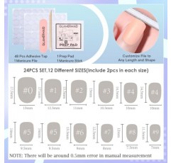 GLAMERMAID 손톱에 흰색 크롬 프레스 여분의 짧은 사각형, 손톱에 수제 쉘 젤 접착제, 수제 광택 웨딩 거짓 손톱 여성용 매니큐어 키트 선물, 아크릴 Squoval 라운드 재사용 가능한 광택 가짜 손톱