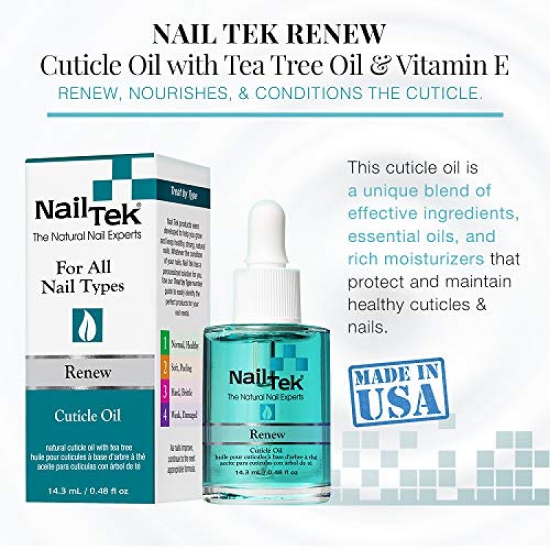 Nail Tek Renew, 모든 네일 유형을 위한 티트리 함유 천연 큐티클 오일, 0.48온스, 2팩