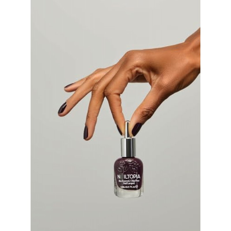 Nailtopia 바이오 공급, 칩 프리 네일 래커 - 완전 천연, 강화 비오틴 및 슈퍼푸드 주입 폴란드어 - 칩 방지 포뮬러 - 속건성, 오래 지속되는 마모 - 밤이 오면 - 0.41 온스