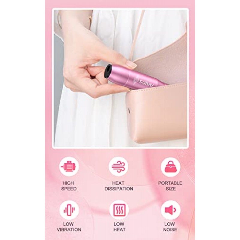 Subay 아크릴 전기 네일 드릴, 젤 네일용 휴대용 전기 네일 파일, 아크릴 네일, 매니큐어 페디큐어 폴리싱 쉐이핑을 위한 11개의 네일 드릴 비트 및 40개의 샌딩 밴드가 있는 전문 Efile
