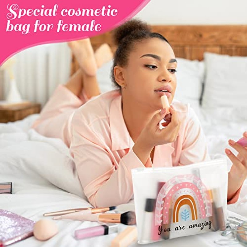 Reginary 50 Pcs 대량 선물 여성을위한 영감 선물 화장품 가방 EVA 당신은 용감하고 멋진 메이크업 가방 지퍼가 달린 미니 세면 용품 가방 격려 친구 교회를위한 생일 선물 (Boho Amazing)
