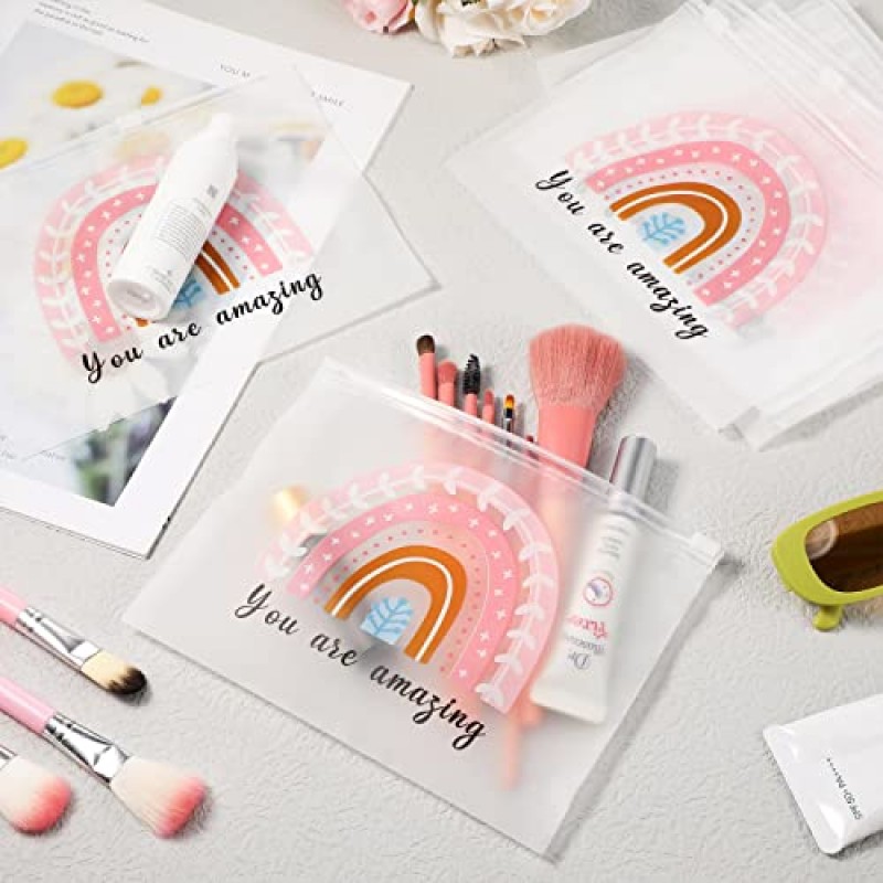 Reginary 50 Pcs 대량 선물 여성을위한 영감 선물 화장품 가방 EVA 당신은 용감하고 멋진 메이크업 가방 지퍼가 달린 미니 세면 용품 가방 격려 친구 교회를위한 생일 선물 (Boho Amazing)