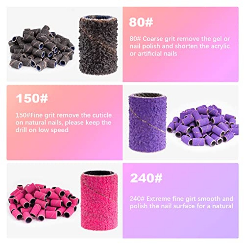 네일 드릴용 샌딩 밴드 샌딩 밴드 네일 드릴 비트 210 Pcs 샌딩 밴드 전기 네일 드릴 네일 준비 도구용 박스형 3/32