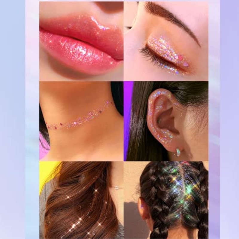 바디, 페이스, 헤어, 립 네일, 아이섀도, 색상 변경을 위한 콜레오네 홀로그램 바디 글리터 젤 페스티벌 및 파티 레이브(세트)를 위한 오래 지속되는 스파클 샤이니 쉬프팅 글리터 젤