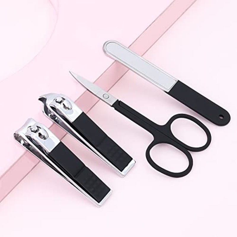 네일 케어 자란 발톱 제거 키트, 18 PCS 페디큐어 도구 큐티클 니퍼 여성용 미끄럼 방지 디자인 핸들 클리퍼가 있는 샤프 트리머 핑크 PU 가죽 케이스 페디큐어 키트