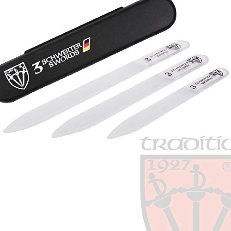 3 Swords 독일 - 브랜드 품질 유리 네일 파일 세트, 3개, 천연 가짜 젤 인공 아크릴 손톱에 적합, 포함. 검정색 플라스틱 케이스