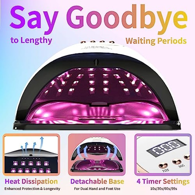 순 글로벌 UV LED 네일 램프, 280W UV 조명, 자동 센서가 장착된 전문가용 네일 건조기, 타이머 4개와 LCD 디스플레이가 장착된 매니큐어 경화 램프
