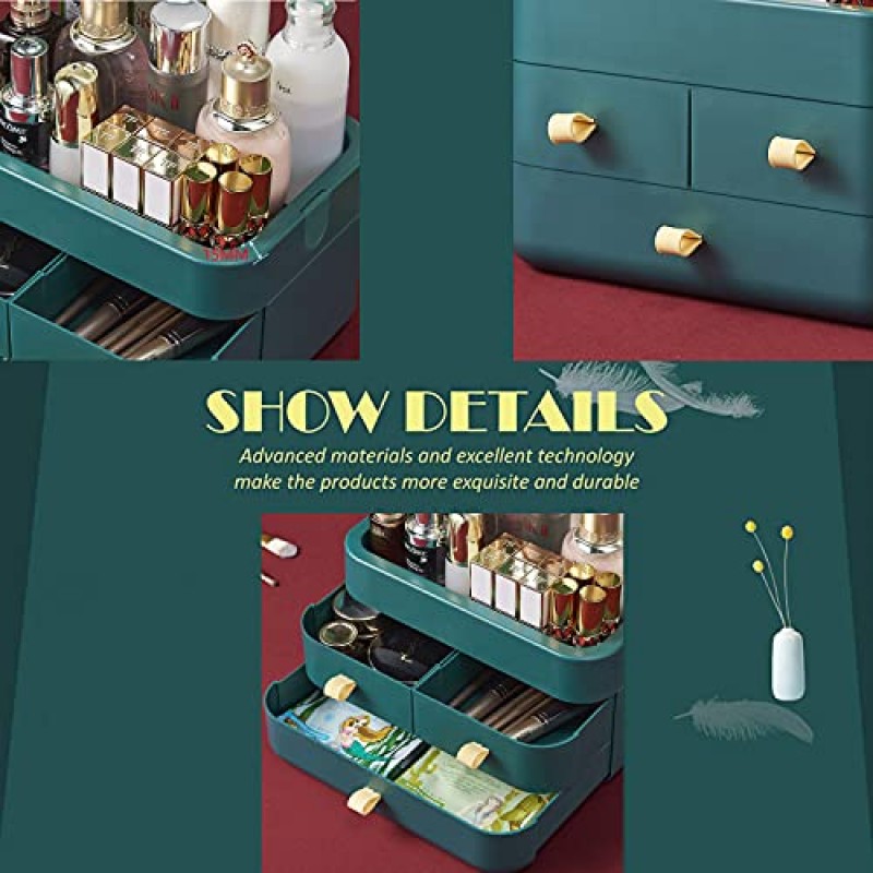 화장대용 MIUOPUR 메이크업 정리함, 서랍이 있는 욕실 카운터 정리함, 화장품 및 스킨 케어용 수조 정리함, 립스틱, 아이섀도, 매니큐어, 브러쉬에 이상적 -녹색