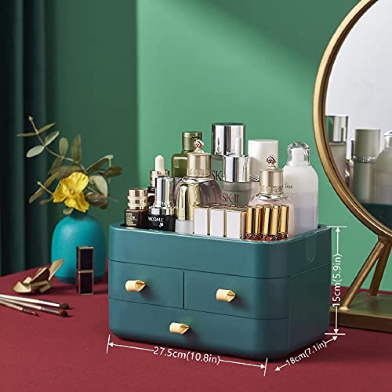 화장대용 MIUOPUR 메이크업 정리함, 서랍이 있는 욕실 카운터 정리함, 화장품 및 스킨 케어용 수조 정리함, 립스틱, 아이섀도, 매니큐어, 브러쉬에 이상적 -녹색
