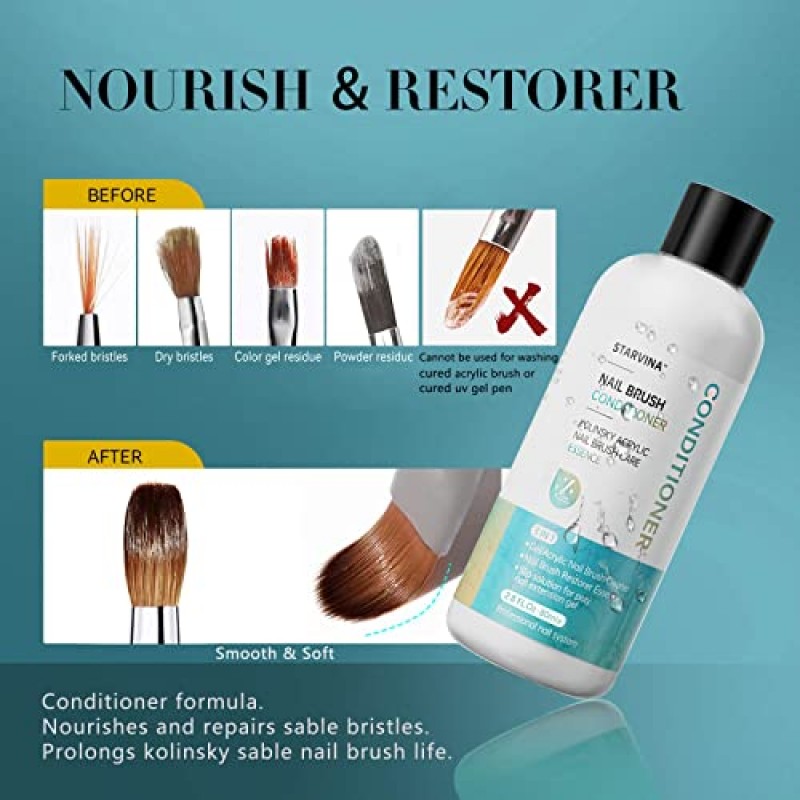 STARVINA 아크릴 네일 브러쉬 클리너 및 복원제 - 퀵 클린 젤 네일 브러쉬 아크릴 브러쉬 클리너, 솔리드 젤 매니큐어 네일 아트 라이너용 Kolinsky 아크릴 네일 브러쉬 폴리젤 슬립 솔루션 80ML