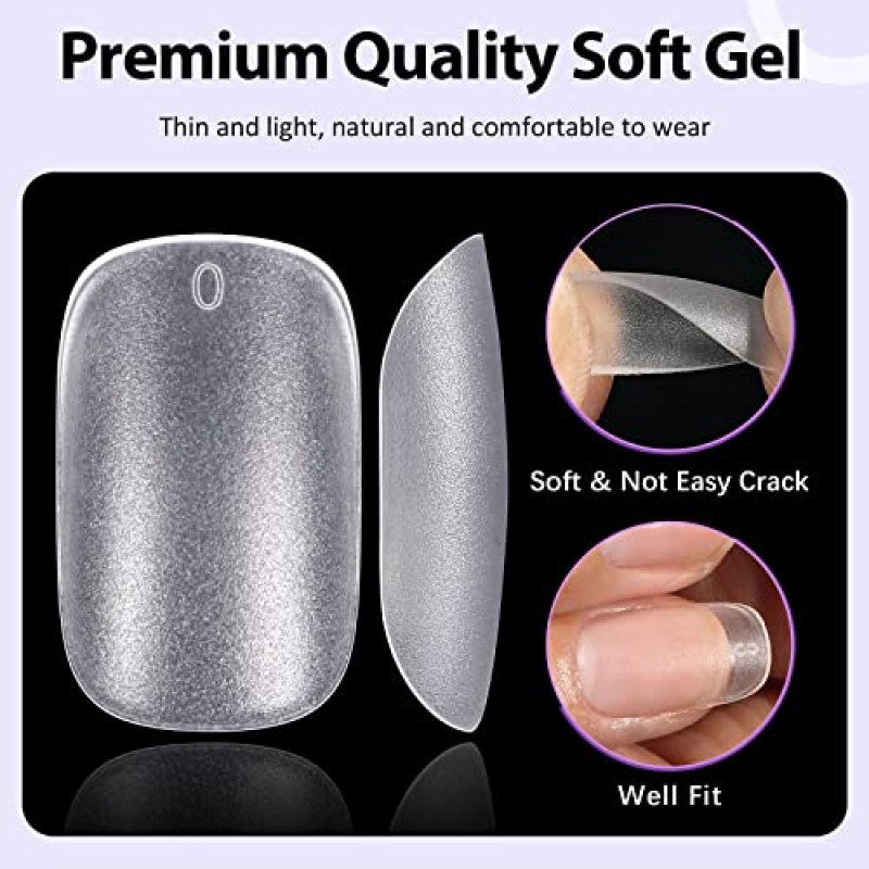 젤 네일 키트 - BTArtbox 젤 네일 팁 및 접착제 젤 키트, 300개 짧은 정사각형 소프트 젤 네일 팁, 젤 네일 접착제 및 네일 램프가 포함된 팁 프라이머 아크릴 네일 연장 키트