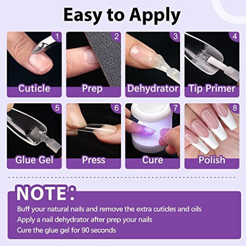 젤 네일 키트 - BTArtbox 젤 네일 팁 및 접착제 젤 키트, 300개 짧은 정사각형 소프트 젤 네일 팁, 젤 네일 접착제 및 네일 램프가 포함된 팁 프라이머 아크릴 네일 연장 키트