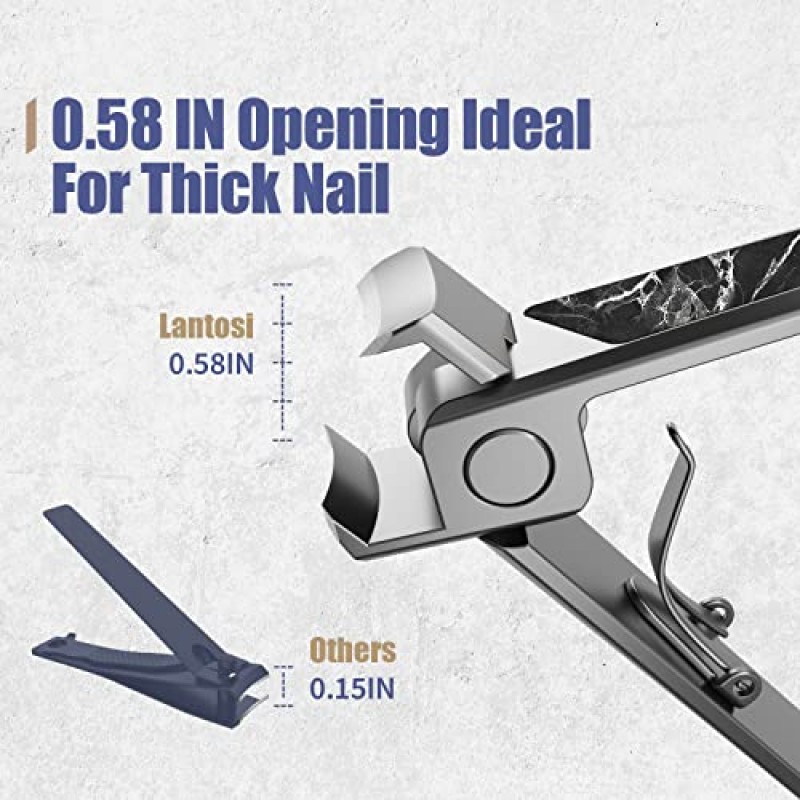 Lantosi 손톱깎이, 울트라 샤프 와이드 조 오프닝 두꺼운 손톱 커터, 천연 대리석 표면을 갖춘 스테인레스 스틸 전문가용 손톱 및 발톱깎기(검은색)