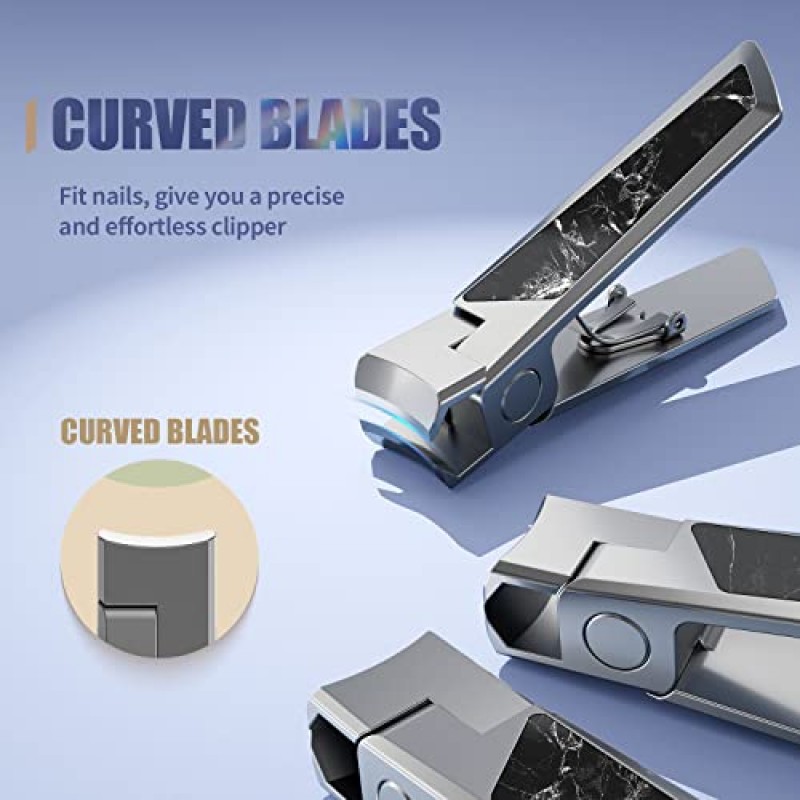 Lantosi 손톱깎이, 울트라 샤프 와이드 조 오프닝 두꺼운 손톱 커터, 천연 대리석 표면을 갖춘 스테인레스 스틸 전문가용 손톱 및 발톱깎기(검은색)