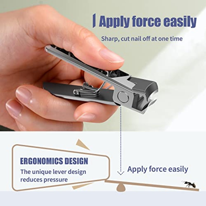 Lantosi 손톱깎이, 울트라 샤프 와이드 조 오프닝 두꺼운 손톱 커터, 천연 대리석 표면을 갖춘 스테인레스 스틸 전문가용 손톱 및 발톱깎기(검은색)